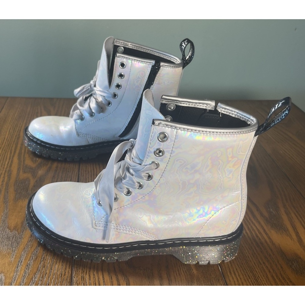 Dr. Martens Women's Sz 5 White Holographic Leather Air Glitter Soles Boots
